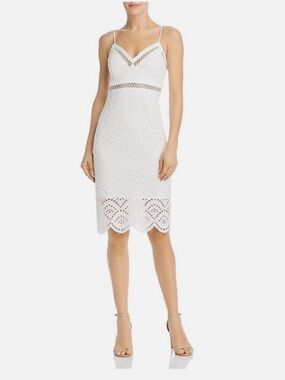 Bardot Sophia Dress White Eyelet Midi with Scalloped Hem